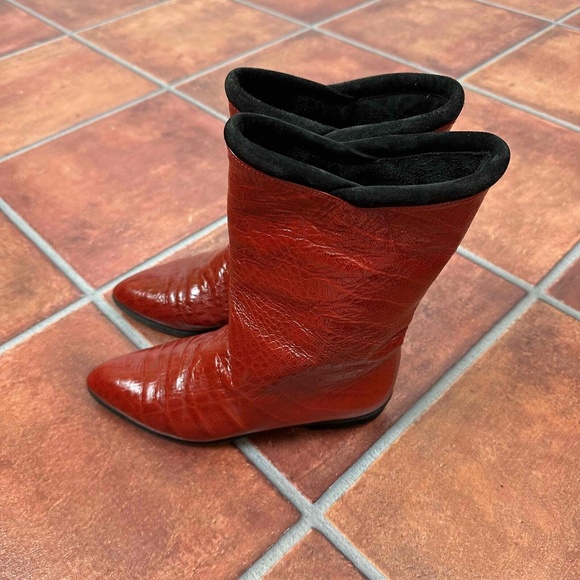 Maud Frizon Red Crocodile Pattern Pointed Toe Western Boots Size EU 36 - Picture 5 of 16